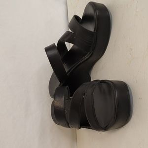 Aldo black slip on strap wedge sandals sz 7